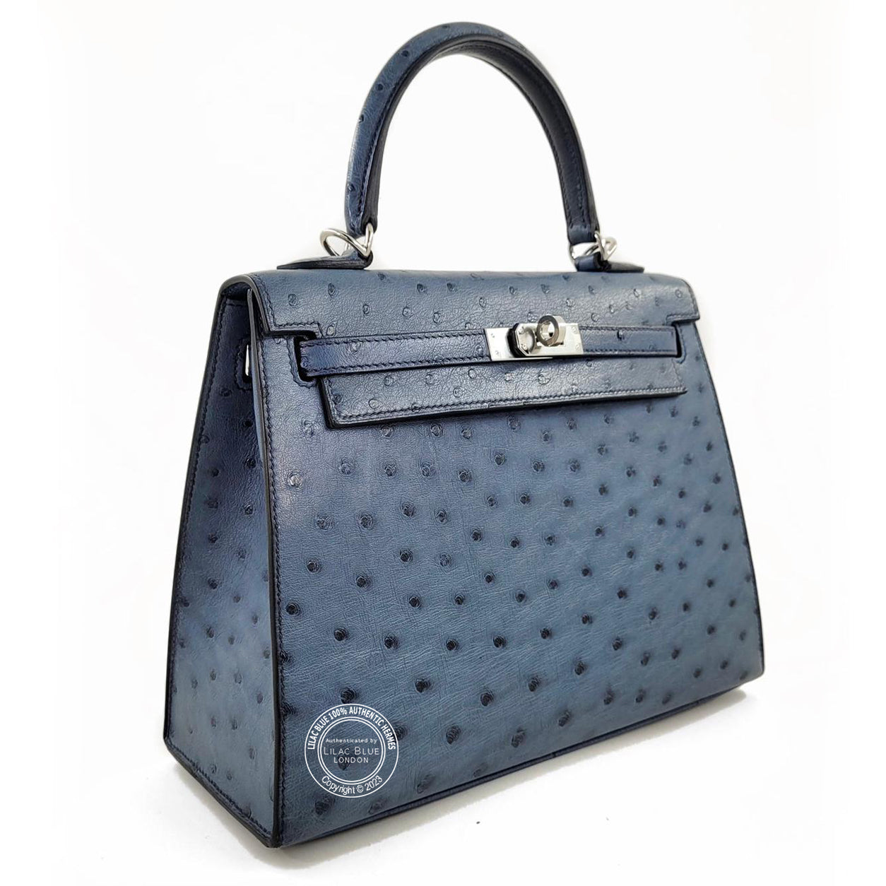 Hermes Kelly 25cm Bleu Roi Ostrich PHW