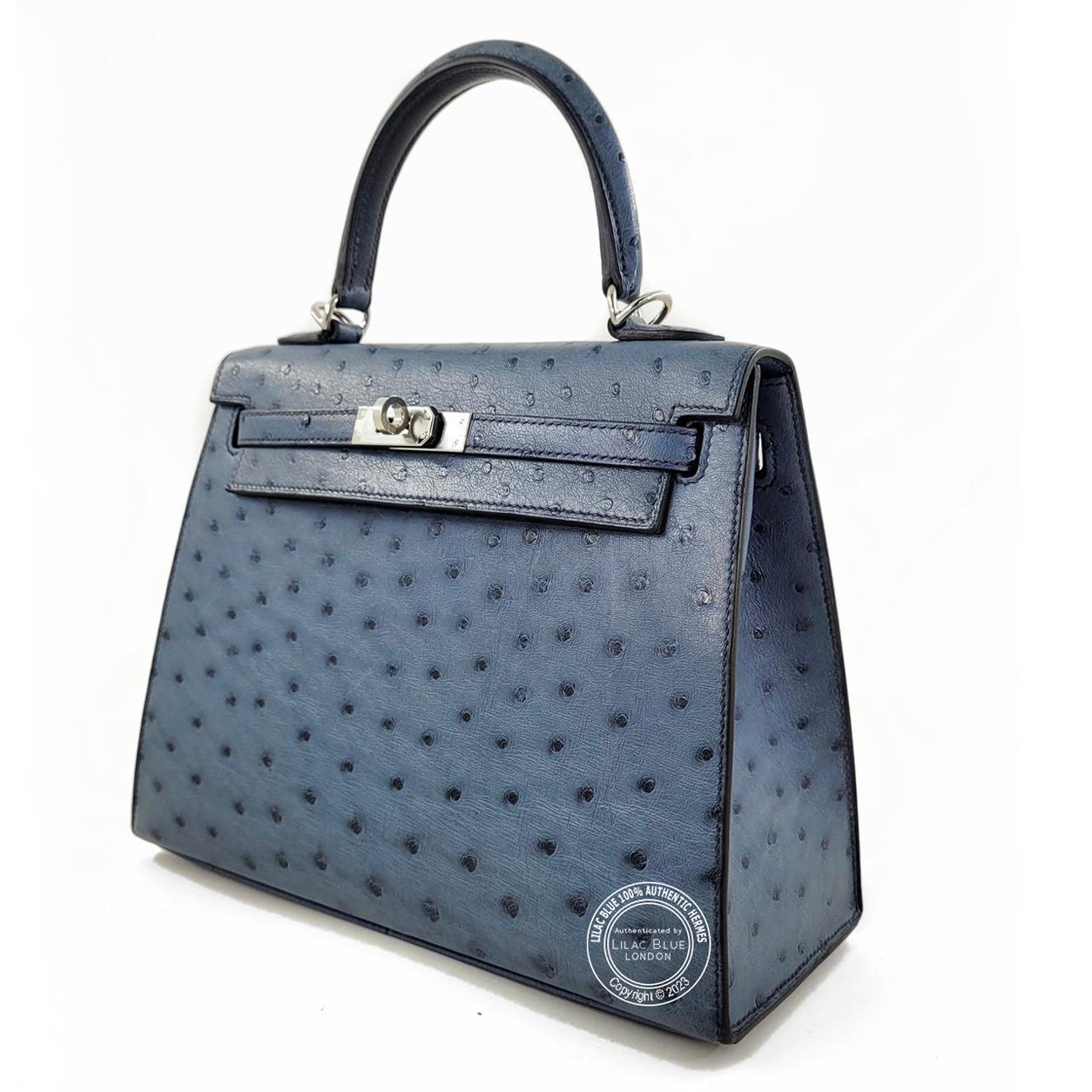 Hermes Kelly 25cm Bleu Roi Ostrich PHW