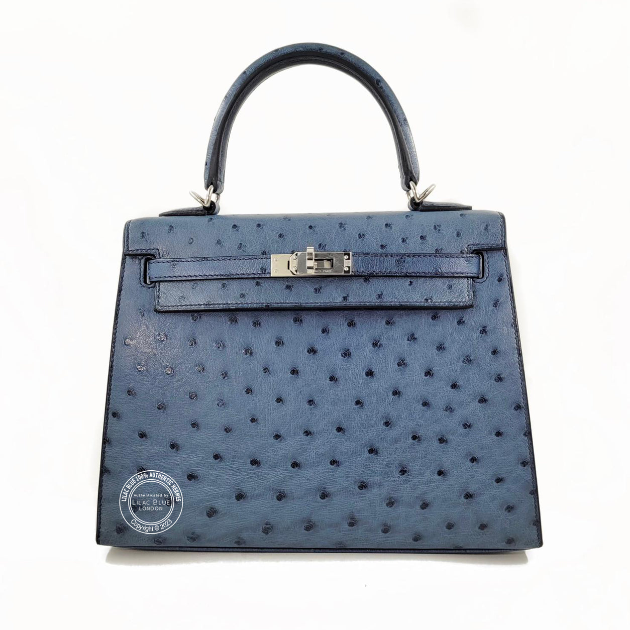 Hermes Kelly 25cm Bleu Roi Ostrich PHW