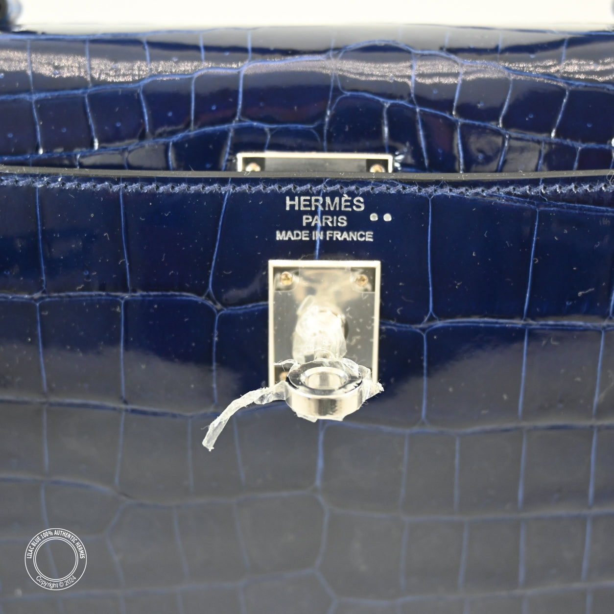 Hermès Kelly 25cm Bleu Saphir Shiny Croc PHW