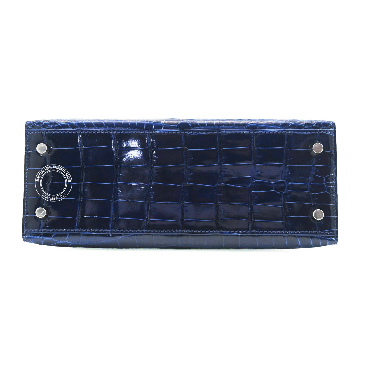 Hermès Kelly 25cm Bleu Saphir Shiny Croc PHW