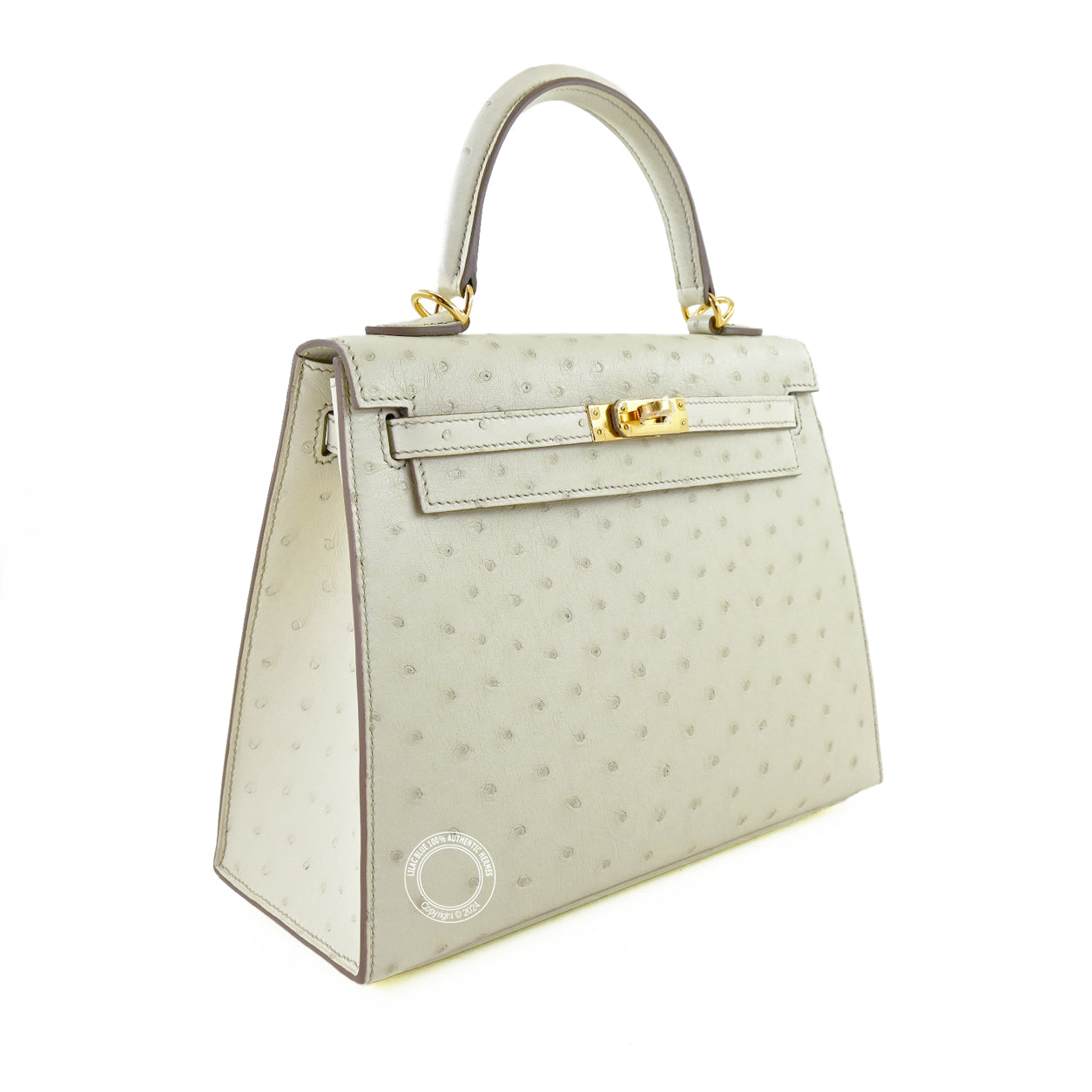 Hermès Kelly 25cm Craie Ostrich GHW