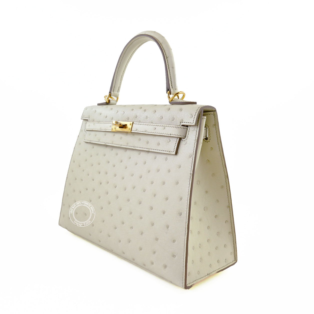 Hermès Kelly 25cm Craie Ostrich GHW