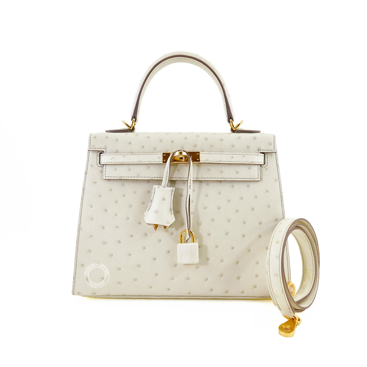 Hermès Kelly 25cm Craie Ostrich GHW