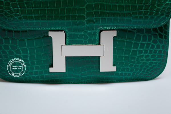 Hermès Constance 24m Vert Emeraude Shiny Croc PHW