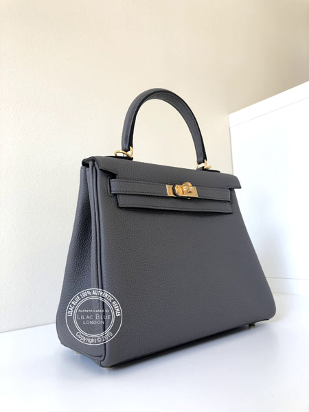 Hermes Kelly 25cm Etain Togo GHW