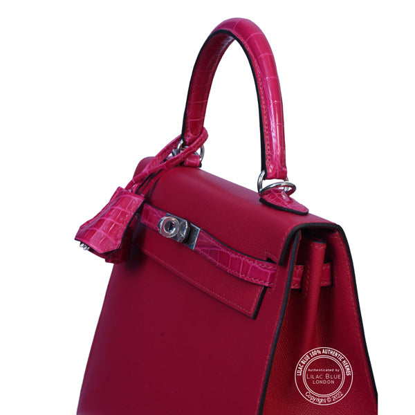 Hermès Kelly 25cm Framboise Touch Madame/Shiny Croc PHW
