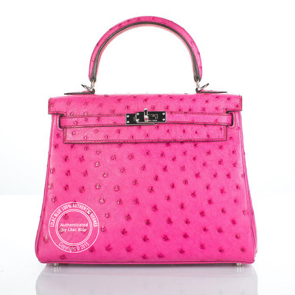 Hermès Kelly 25cm Fuschia Ostrich PHW - Preloved