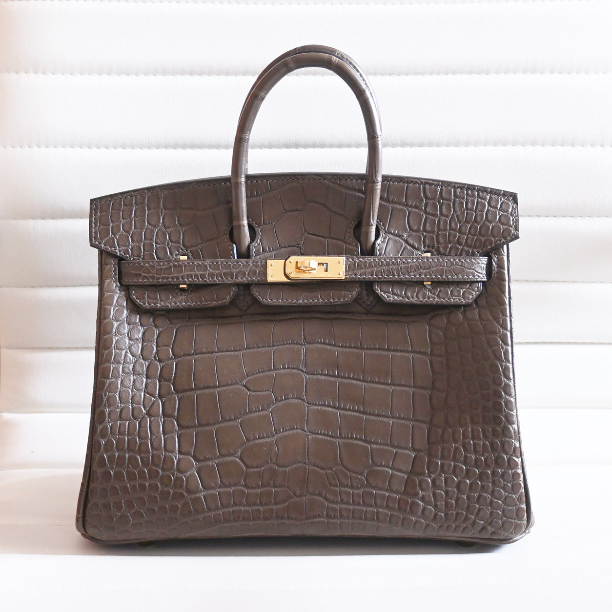 Hermès Birkin 25cm Gris Elephant Matte Alligator GHW