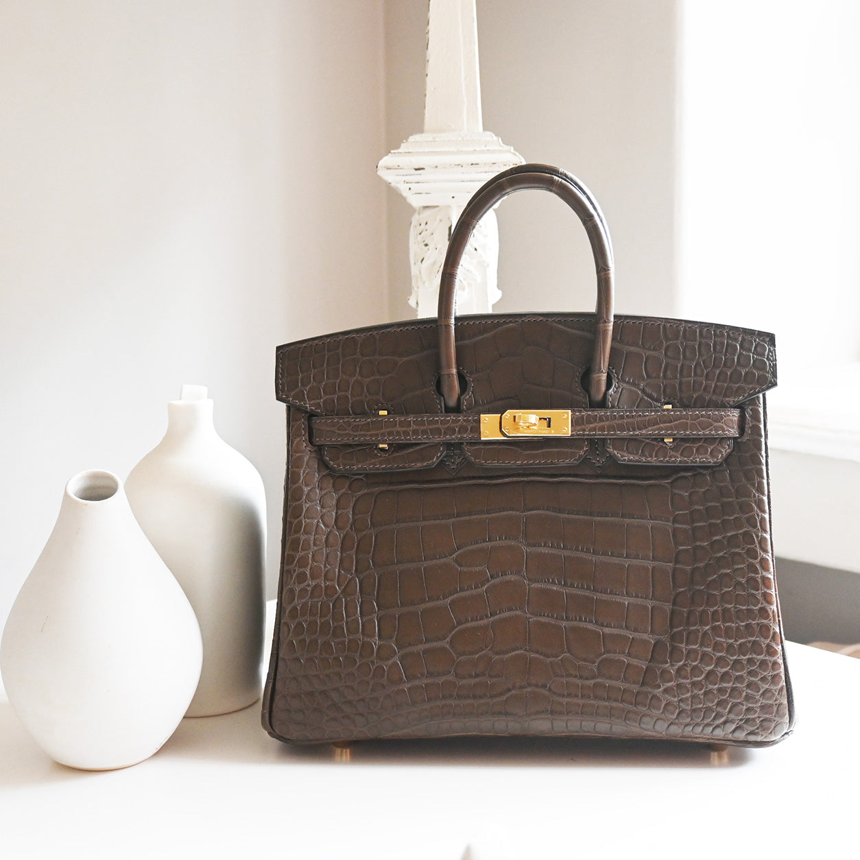 Hermès Birkin 25cm Gris Elephant Matte Alligator GHW