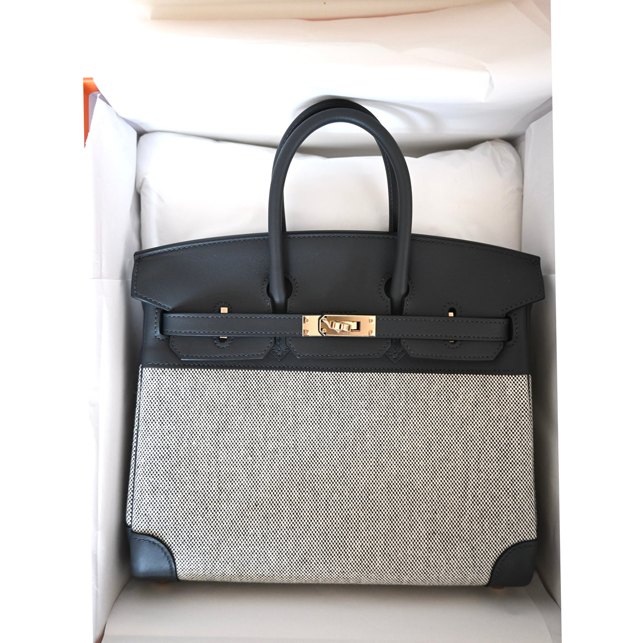 Hermès Birkin 25cm Gris Misty Toile H/Swift PBHW