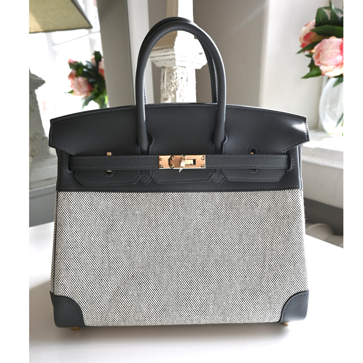 Hermès Birkin 25cm Gris Misty Toile H/Swift PBHW