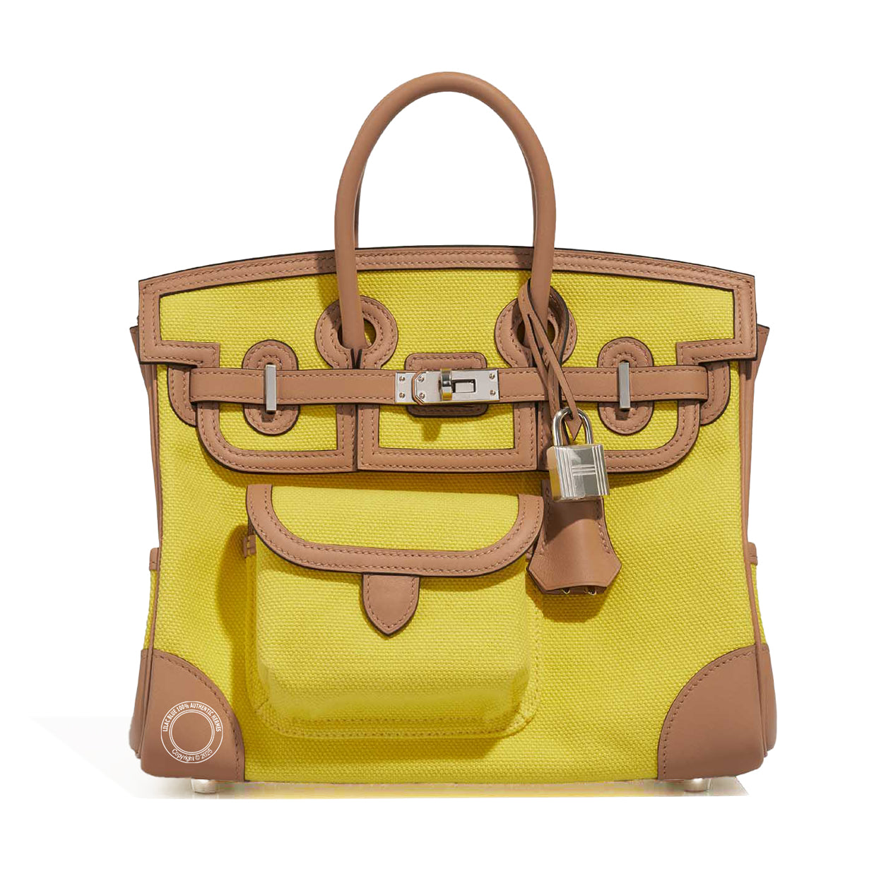 Hermès Birkin 25cm Jaune Citron/Chai Cargo Toile/Swift PHW