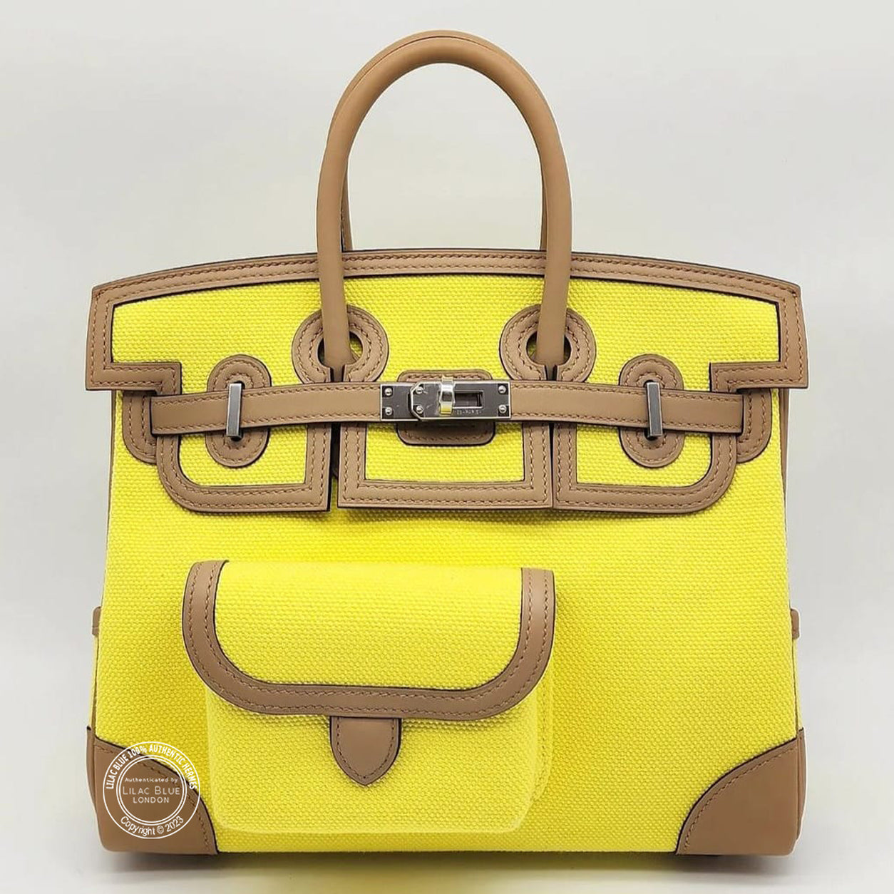 Hermès Birkin 25cm Lime/Chai Cargo Toile/Swift PHW