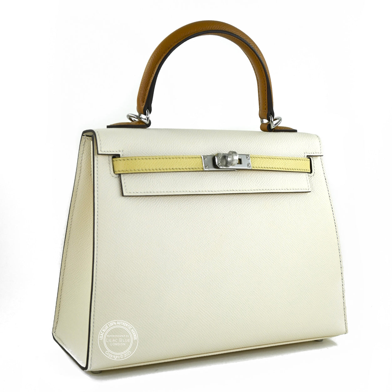 Hermes Kelly 25cm Nata/Jaune Poussin/Sesame Epsom PHW