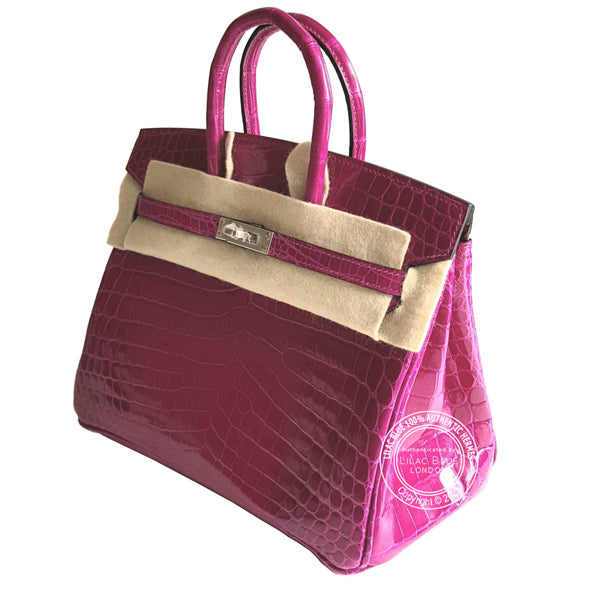 Hermes Birkin 25cm Rose Pourpre Shiny Croc PHW