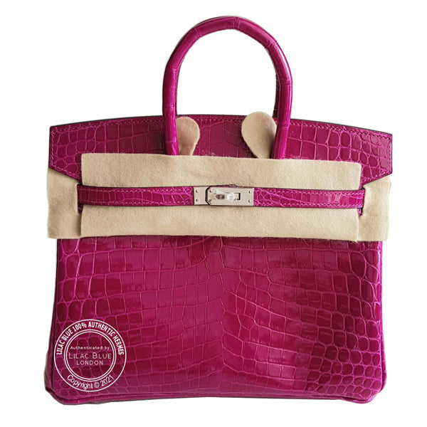 Hermes Birkin 25cm Rose Pourpre Shiny Croc PHW