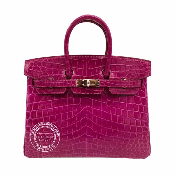 Hermès Birkin 25cm Rose Scheherazade Shiny Croc PHW