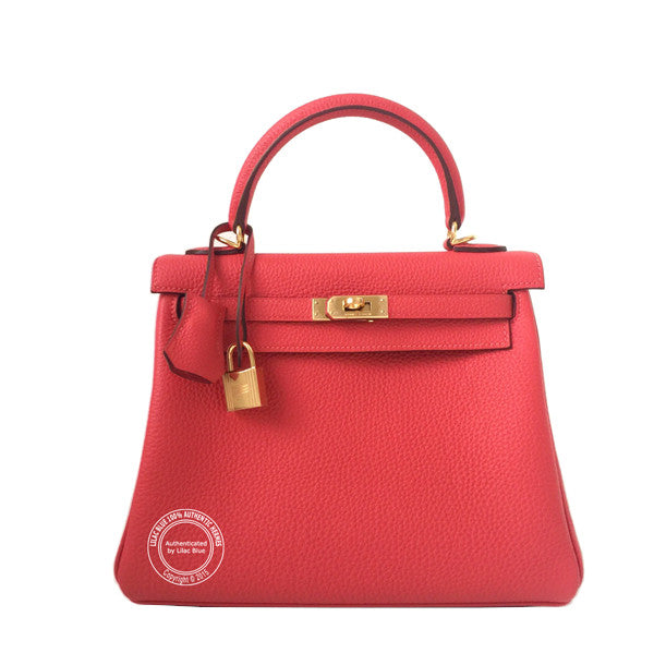 Hermès Kelly 25cm Rouge Pivoine Clemence GHW