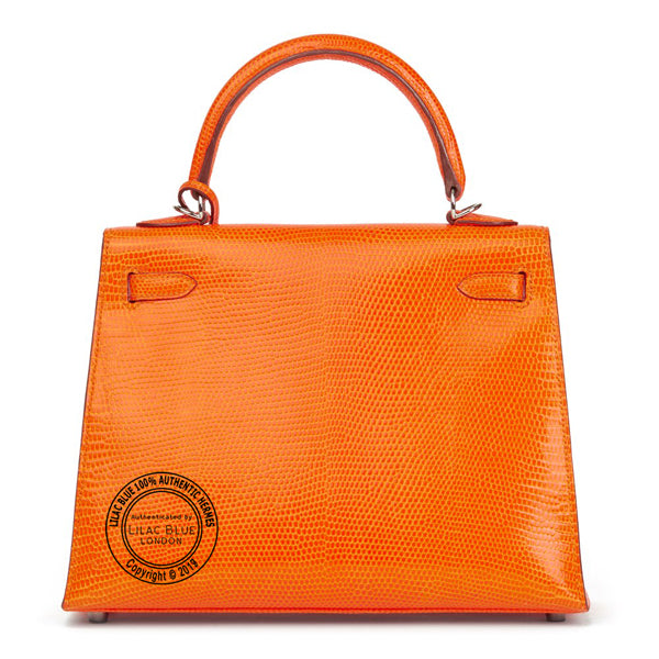 Hermès Kelly 25cm Tangerine Lizard Ruthenium - Preloved