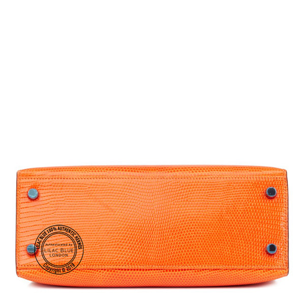 Hermès Kelly 25cm Tangerine Lizard Ruthenium - Preloved