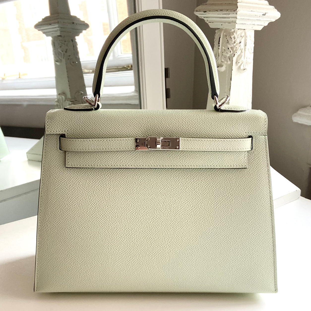 Hermes Kelly 25cm Vert Fizz Epsom PHW