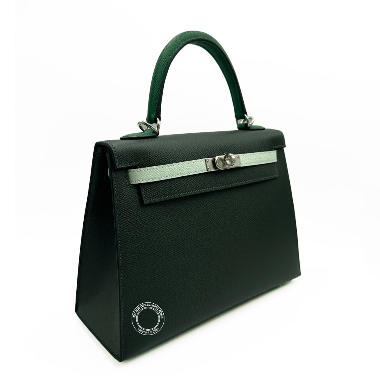 Hermès Kelly 25cm Vert Rousseau/Fizz/Moyen Epsom GHW