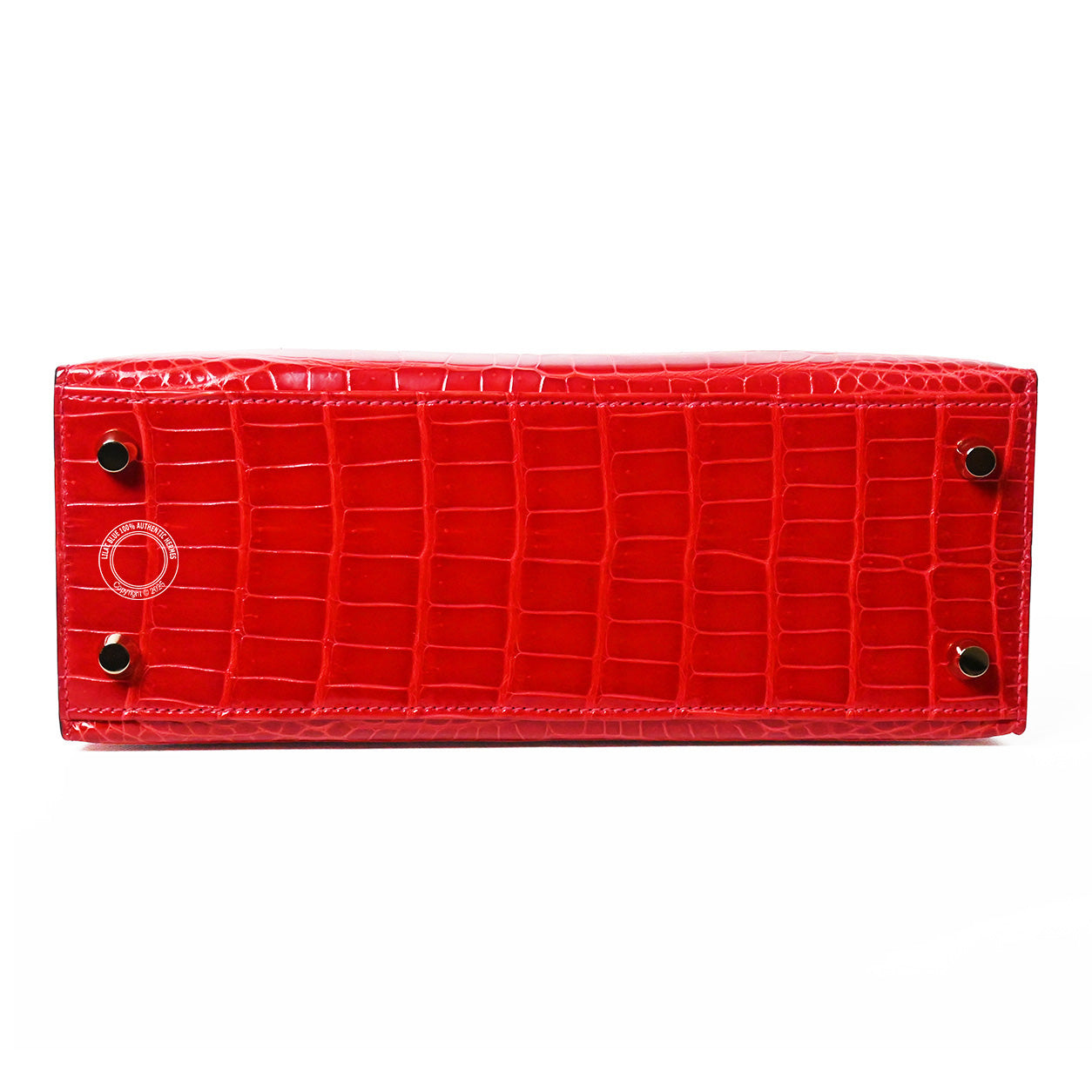 Hermès Kelly 25cm Rouge Braise Shiny Croc GHW
