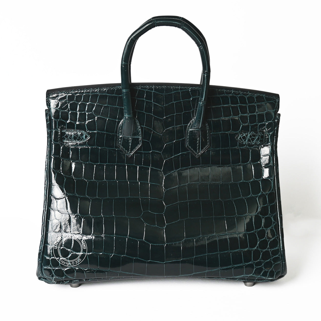 Hermes Birkin 25 in Vert Cypress Shiny Croc with palladium hardware