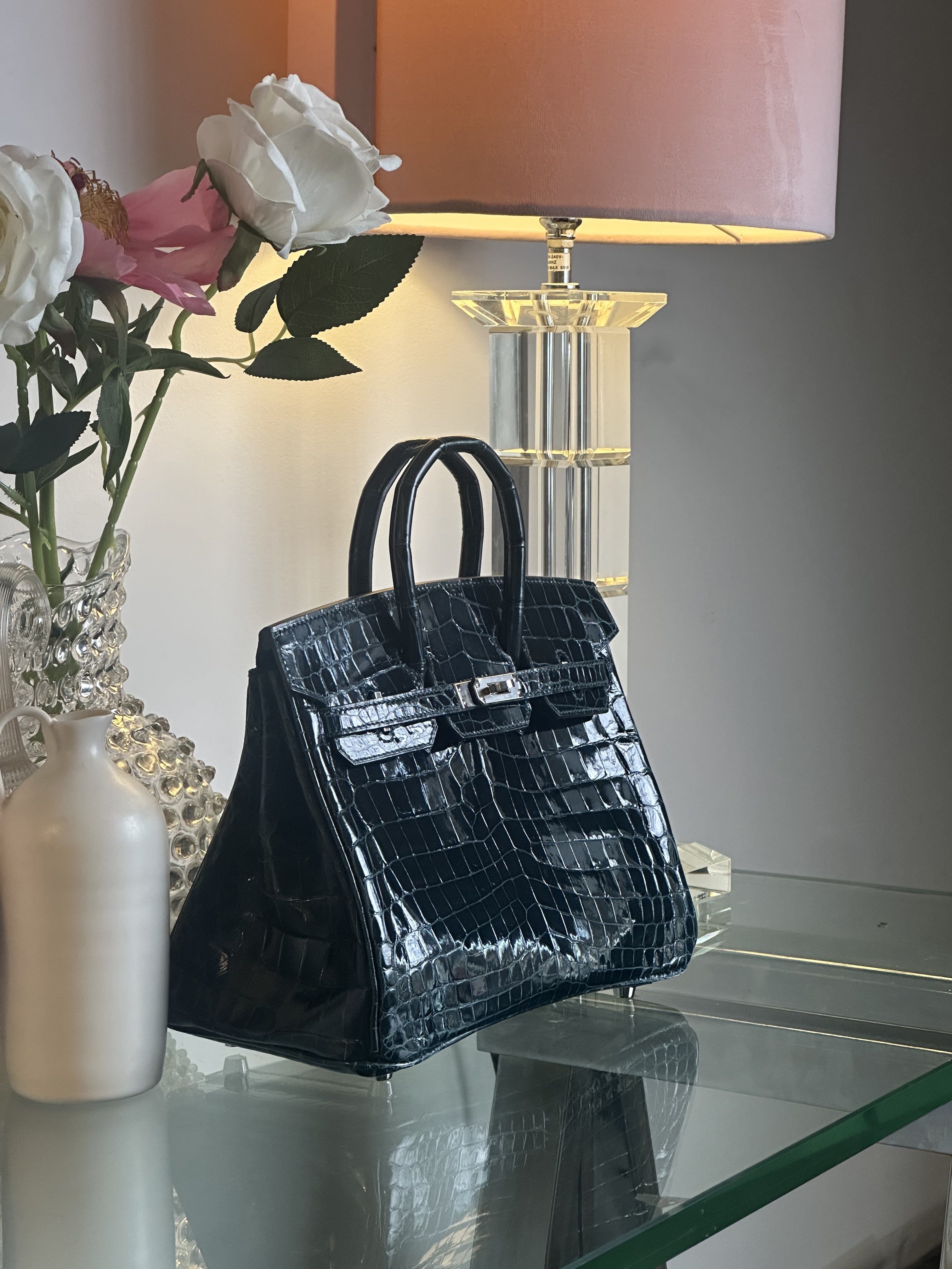 Hermes Birkin 25cm Vert Cypress Shiny Croc PHW