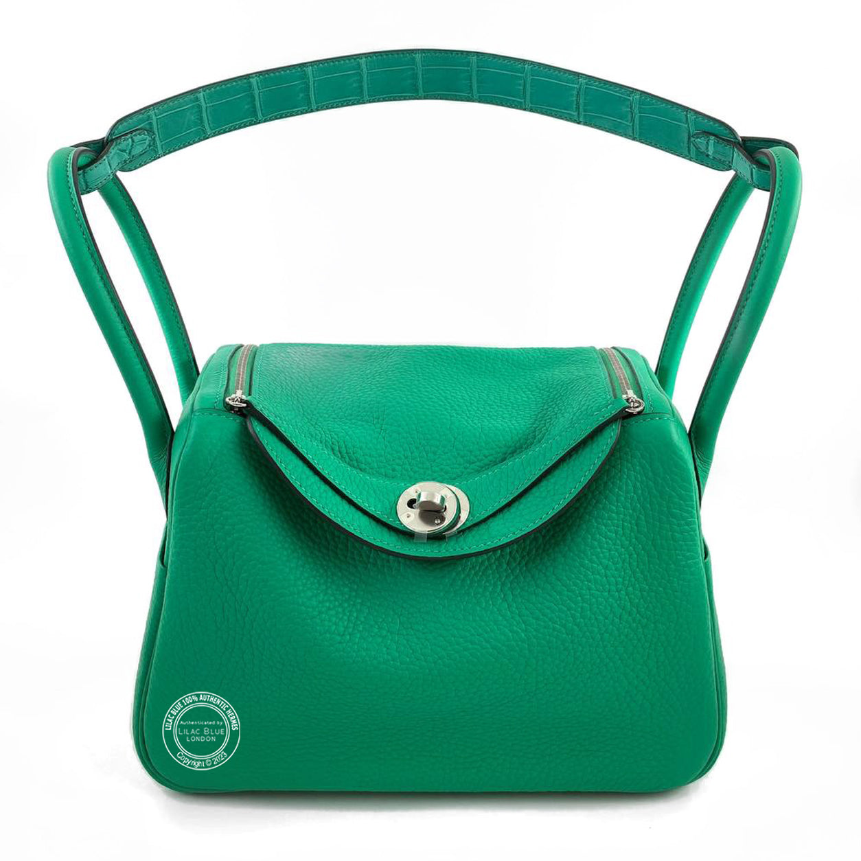 Hermès Lindy 26cm Menthe/Vert Jade Touch Matte Croc/Clemence PHW