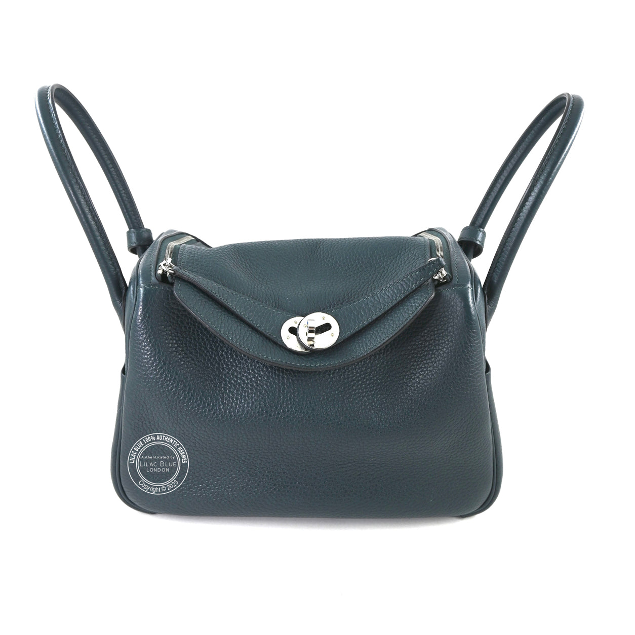 Hermès Lindy 26cm Vert Bosphore Clemence PHW - Preloved