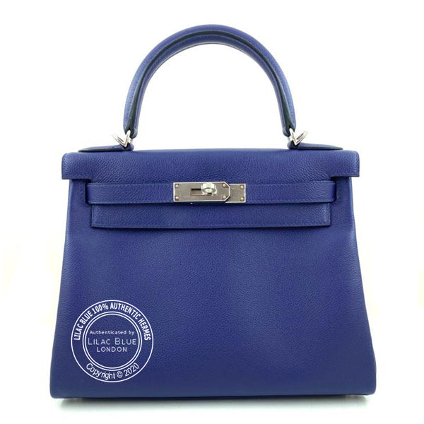 Hermès Kelly 28cm Bleu Encre/Magnolia Evercolor PHW