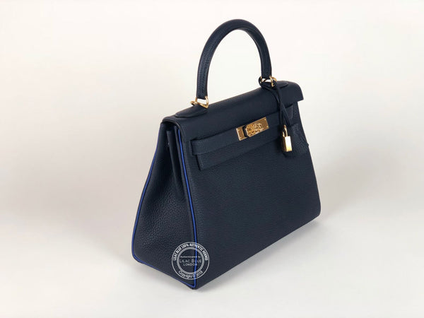 Hermès Kelly 28cm Bleu Marine/Bleu Electrique HSS Togo GHW