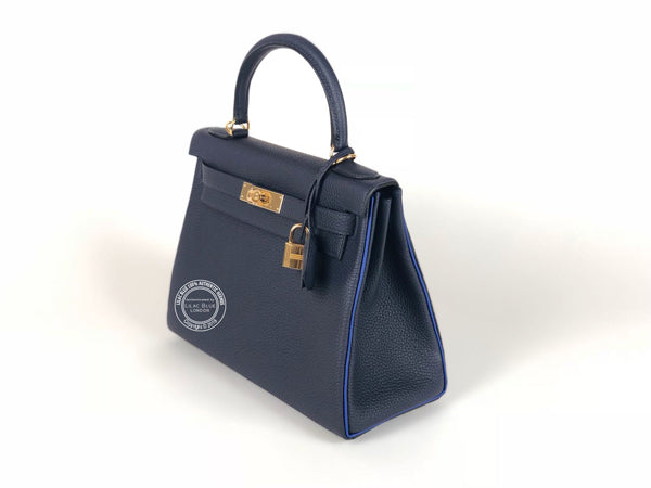Hermès Kelly 28cm Bleu Marine/Bleu Electrique HSS Togo GHW
