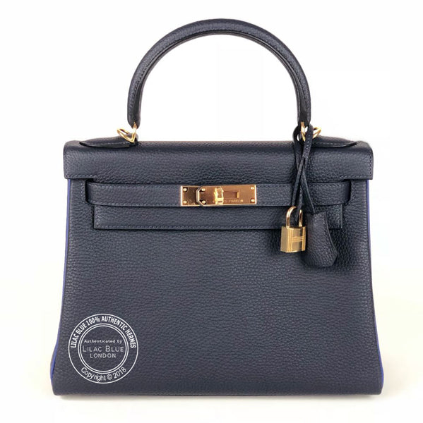 Hermès Kelly 28cm Bleu Marine/Bleu Electrique HSS Togo GHW