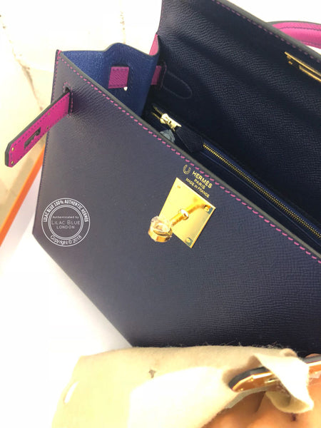 Hermès Kelly 28cm Bleu Marine/Rose Pourpre HSS Epsom GHW