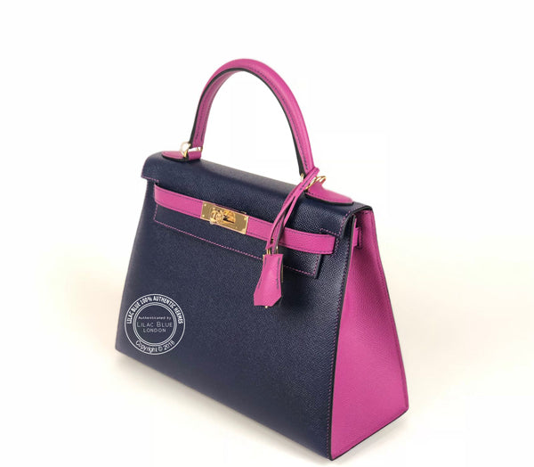 Hermès Kelly 28cm Bleu Marine/Rose Pourpre HSS Epsom GHW