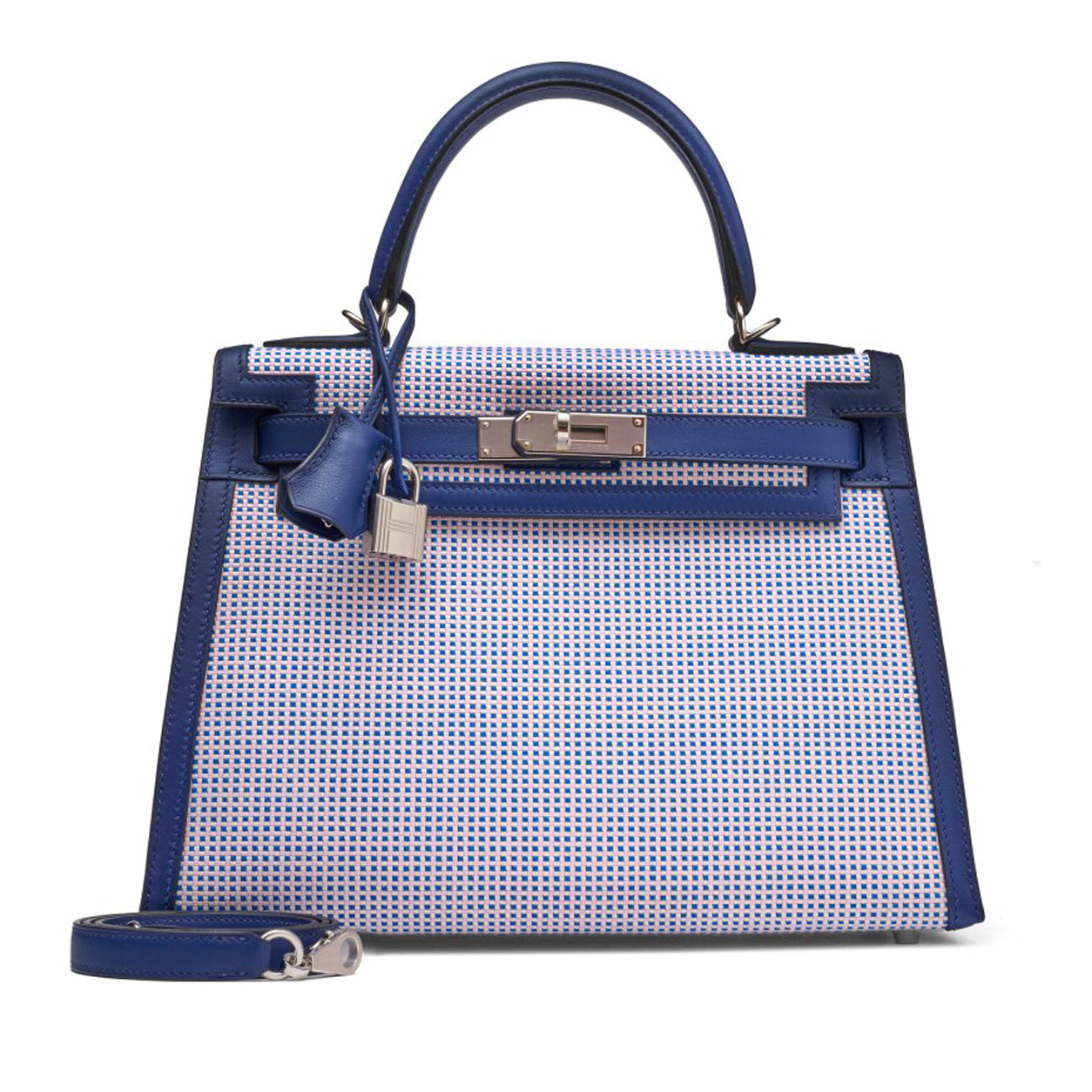 Hermès Kelly 28cm Bleu Saphir & Mauve Sylvestre Swift & Toile Q - PHW