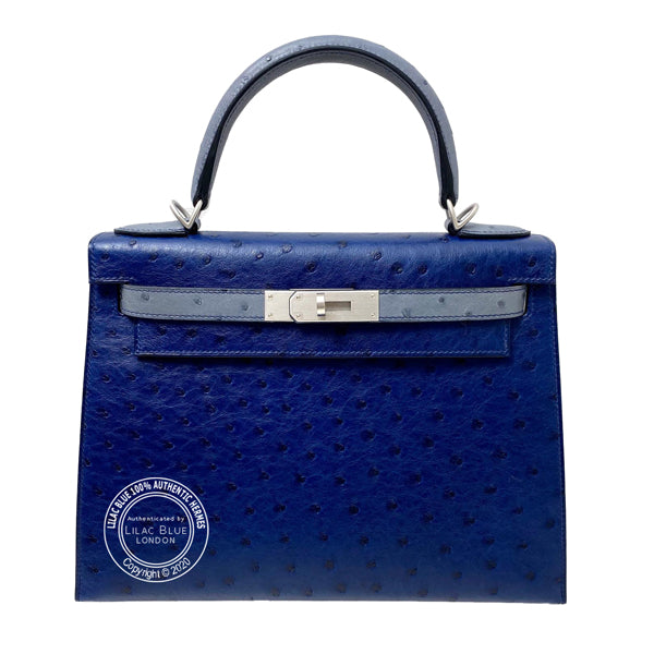 Hermès Kelly 28 Bleu de Malte/Gris Agate HSS Ostrich BPHW