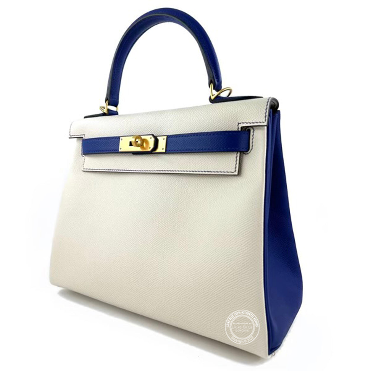 Hermès Kelly 28cm Craie/Bleu Electrique HSS Retourne Epsom BGHW