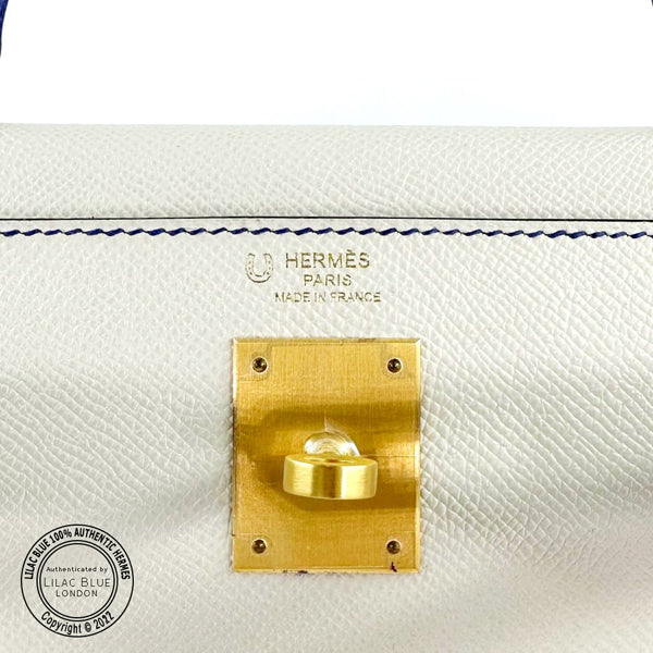 Hermès Kelly 28cm Craie/Bleu Electrique HSS Retourne Epsom BGHW
