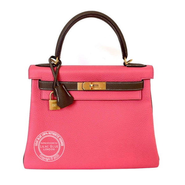 Hermès Kelly 28cm Rose Azalee/Etoupe HSS Clemence BGHW