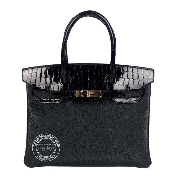 Hermès Birkin 30cm Black Touch Shiny Croc/Togo RGHW
