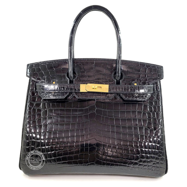 Hermès Birkin 30cm Black Shiny Croc GHW - Preloved