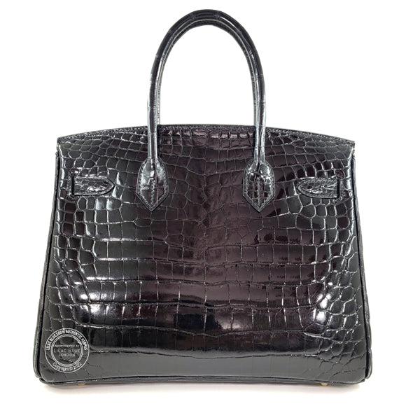 Hermès Birkin 30cm Black Shiny Croc GHW - Preloved