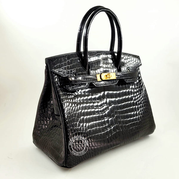 Hermès Birkin 30cm Black Shiny Croc GHW
