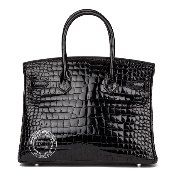 Hermès Birkin 30cm Black Shiny Croc PHW - Preloved