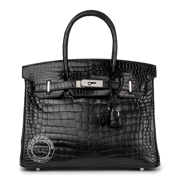 Hermès Birkin 30cm Black Shiny Croc PHW - Preloved