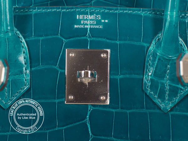 Hermès Birkin 30cm Bleu Izmir Shiny Croc PHW